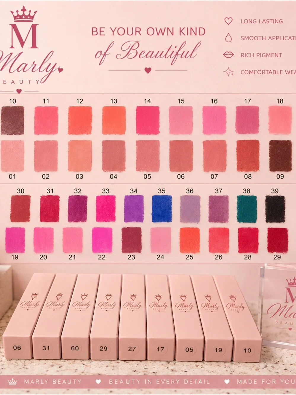 Mally Beauty Lipstick Palette — Pinks, Reds, Purple, Blue & Teal Shades